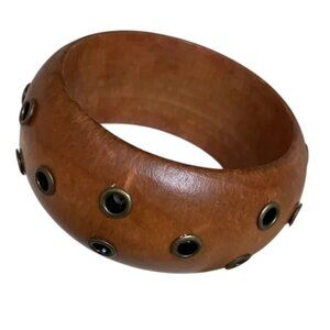 Western Style Riveted Wood Wide Bangle Bracelet Southwest Accessory